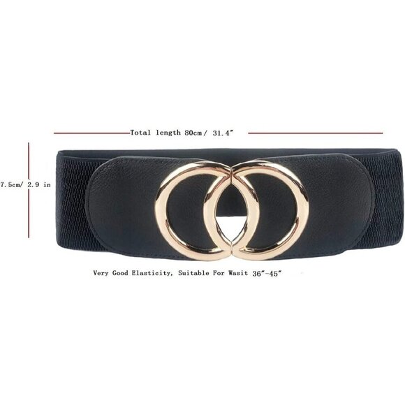 Women\'s Elastic Wide Waist Belt Faux Leather Metal Buckle Casual Dress main image 4
